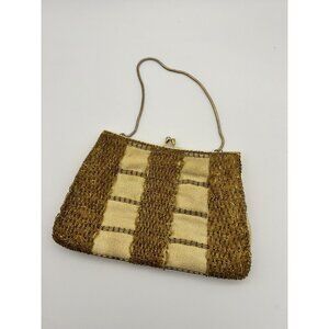 Walborg Gold Beaded Evening Bag purse Hand bag clutch w/chain made in Hong Kong